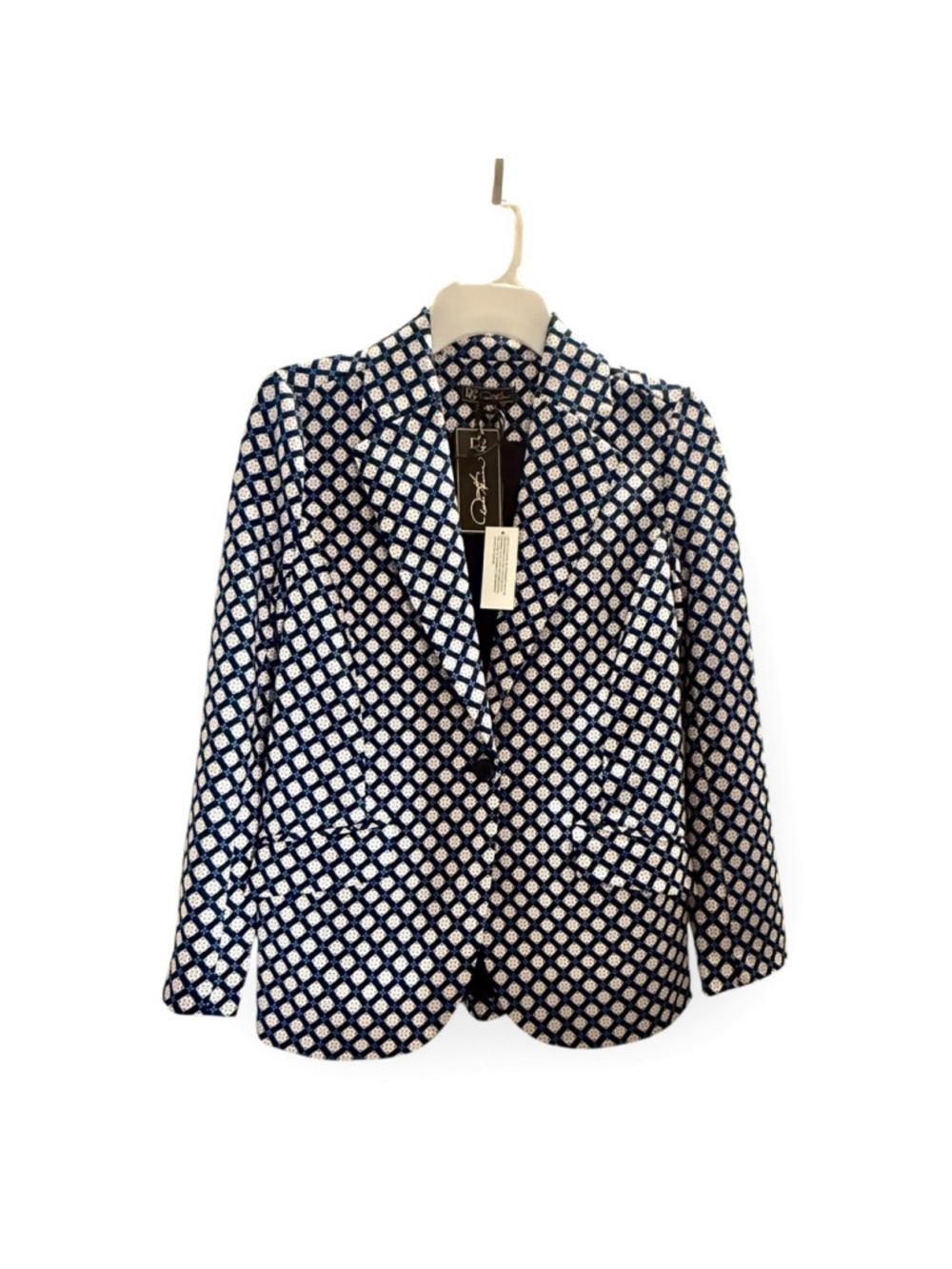 Oscar de la Renta D² Blue Ivory Geometric Blazer XS
